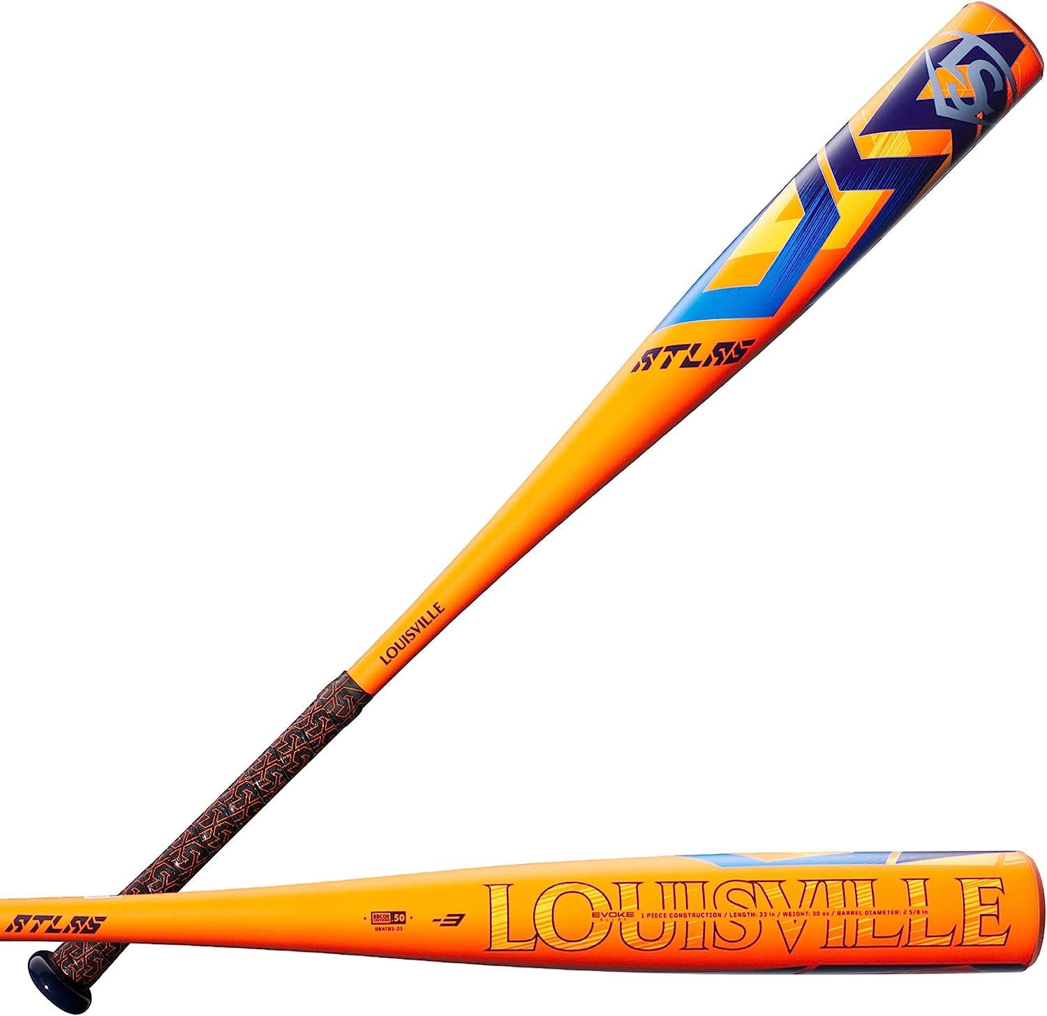 Atles Bat New Louisville Slugger 2023 Atlas (-3) BBCOR Baseball Bat Orange/Blue ...
